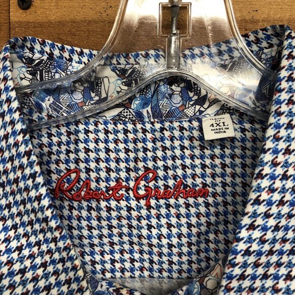 NWT Robert Graham Houndstooth Geometric Long Sleeve Button Down Shirt Mens 4XL - Picture 6 of 10